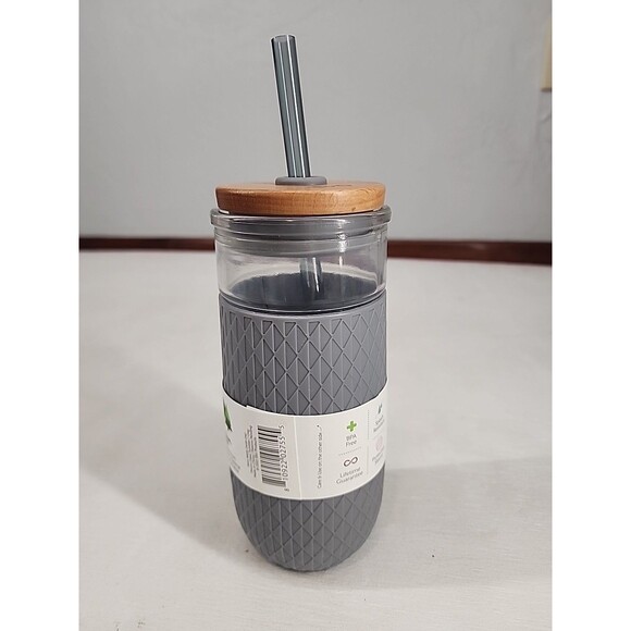 Ello Devon Glass Tumbler with Straw 18 oz BPA Free Shield Silicone Neutral Gray - Picture 3 of 5